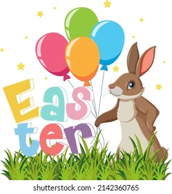 Happy Easter design with bunny and balloons illustration