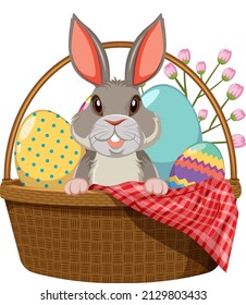 Happy Easter design with bunny in basket illustration