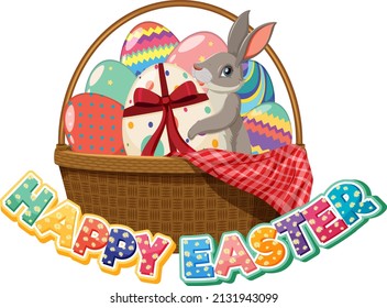 Happy Easter design with bunny in basket illustration