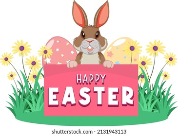 Happy Easter design with bunny and egg illustration