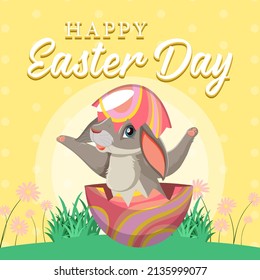 Happy Easter design with bunny in egg illustration