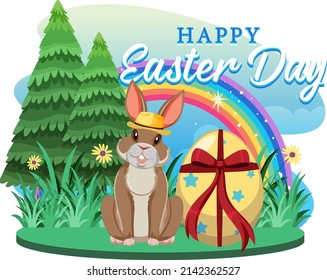 Feliz diseño de Pascua con conejito e ilustración de huevo