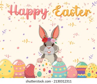 Happy Easter design with bunny and eggs illustration