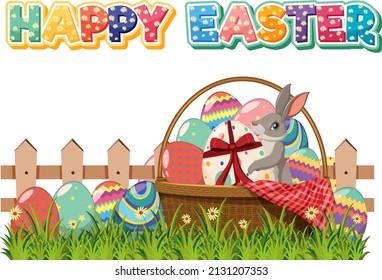 Happy Easter design with bunny and eggs illustration