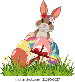 Happy Easter design with bunny and eggs illustration
