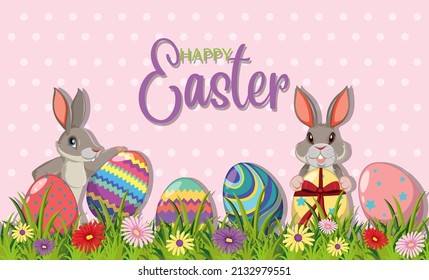 Happy Easter design with bunny and eggs illustration