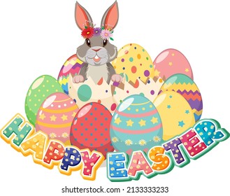 Happy Easter design with bunny and eggs illustration