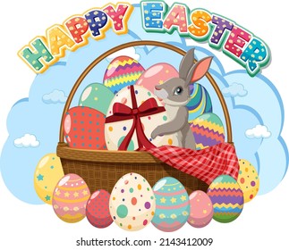 Happy Easter design with bunny and eggs illustration