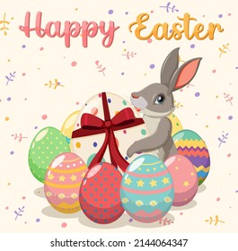 Happy Easter design with bunny and eggs illustration