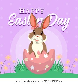 Feliz diseño de Pascua con conejito en ilustración de jardín