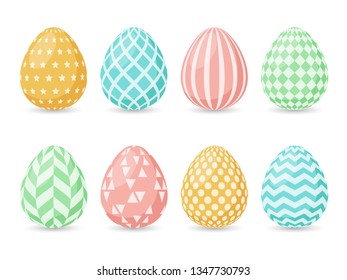 Happy Easter design. Collection of Easter eggs with different texture. Vector Illustration.