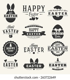 Happy Easter Design Collection - A set of twelve dark colored vintage style Easter Label Designs on light background