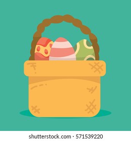 Happy Easter design. Colorful Basket with eggs. Vector illustration.