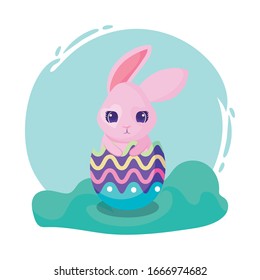 happy easter design with colorful easter egg with cute rabbit over white background, vector illustration
