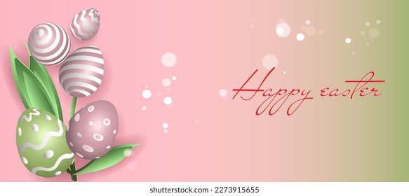 Happy Easter design concept. For banner, card, greeting with bouquet of Easter eggs.