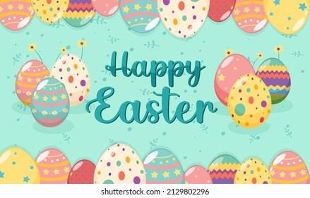 Happy Easter design with decorated eggs illustration