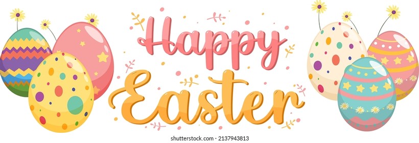 Happy Easter design with decorated eggs illustration