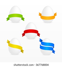 Happy Easter design with egg and ribbon for greeting cards, banner, background etc