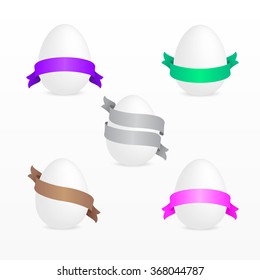 Happy Easter design with egg and ribbon for greeting cards, banner, background etc