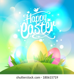 Happy Easter design with eggs and bokeh lights. Eps10.