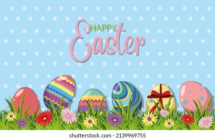 Happy Easter design with eggs and flowers illustration