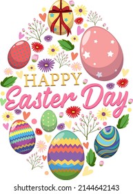 Happy Easter design with eggs and flowers illustration