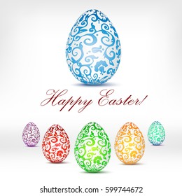 Happy easter design elements. Vector set of color Easter eggs with original pattern
