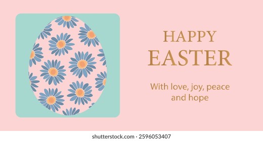 Happy Easter design for greeting banner, postcard or horizontal poster with Easter egg in pastel colors. Template for Easter packaging, advertising and printing. Vector illustration