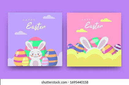 Happy easter design illustration with ornament egg and cute smiling rabbit, Can be used for many purpose.