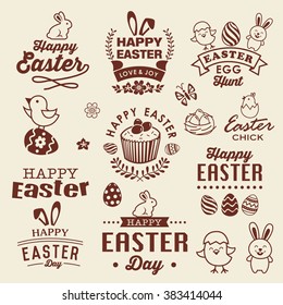 Happy easter design with labels, icons and decorative elements collection