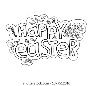 Happy Easter design on white background. happy easter label isolated icon. vector illustration hand drawn.