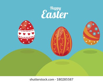 happy easter design over landscape background vector illustration