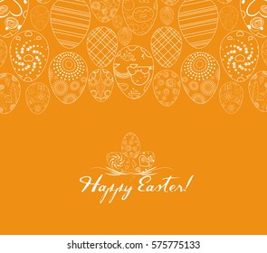 Happy Easter for design posters and flyers on the yellow background pattern of ornamental eggs