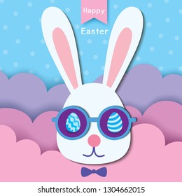Happy Easter design with rabbit on pastle background.
