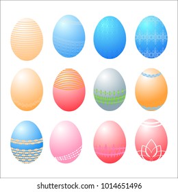 Happy Easter design set. Isolated eggs on white background.