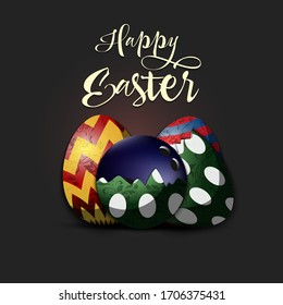 Happy Easter. Easter design template. Easter eggs and bowling ball hatched from an egg on an isolated background. Pattern for greeting card, banner, poster, invitation. Vector illustration