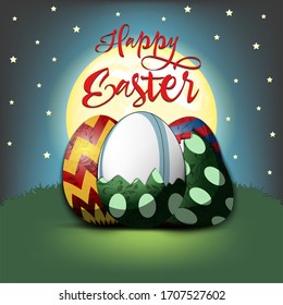Happy Easter. Easter design template. Easter eggs and billiard ball hatched from an egg on an isolated background. Pattern for greeting card, banner, poster, invitation. Vector illustration