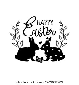 Happy Easter design template for holiday greeting card or invitation or flyer. Black vector illustration on the white isolated background.