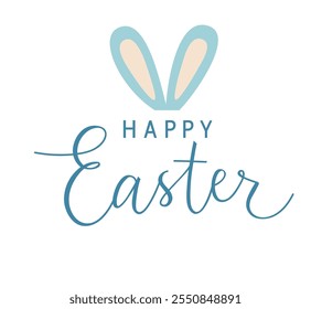 Plantilla de diseño de Pascua feliz. Fondo blanco de Festiva con orejas de conejo de Pascua aisladas en blanco. Feliz Pascua. Vector ilustración de stock.