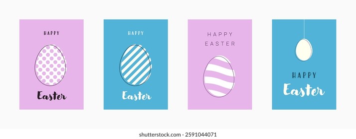 Happy Easter design template. Set of happy easter greeting cards in modern and minimalist graphic design. Vector illustration.