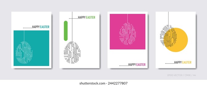 Happy easter design vector brochure cover set