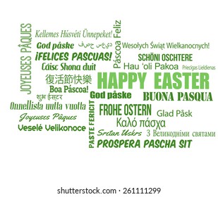 Happy Easter in different language. Words cloud on white background, vector illustration