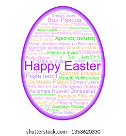 Happy Easter in different languages in egg, word tag cloud, vector