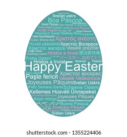 Happy Easter in different languages in egg, word tag cloud, vector