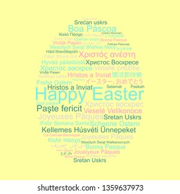 Happy Easter in different languages in egg, word tag cloud, vector