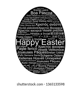 Happy Easter in different languages in egg, word tag cloud, vector