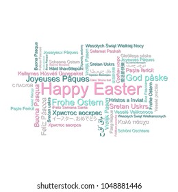 Happy Easter in different languages, word tag cloud, vector