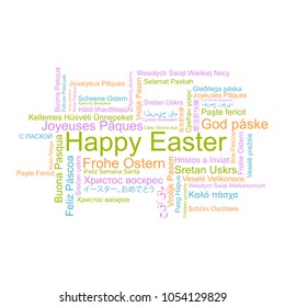 Happy Easter in different languages, word tag cloud, vector