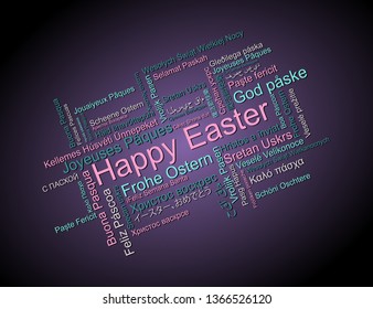Happy Easter in different languages, word tag cloud, vector
