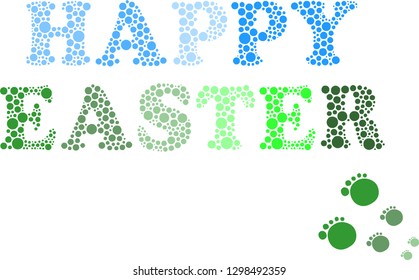 Happy Easter. Digital illustration. Design element for cards, advertisement, poster, banner. Colorful letters of different size dots.